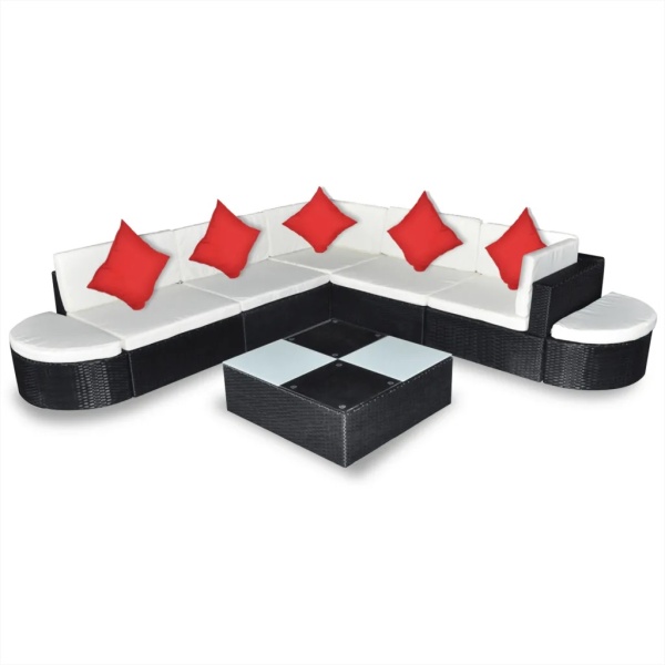 Set Mobilier De Grădină Cu Perne 8 Piese Negru Poliratan 41267